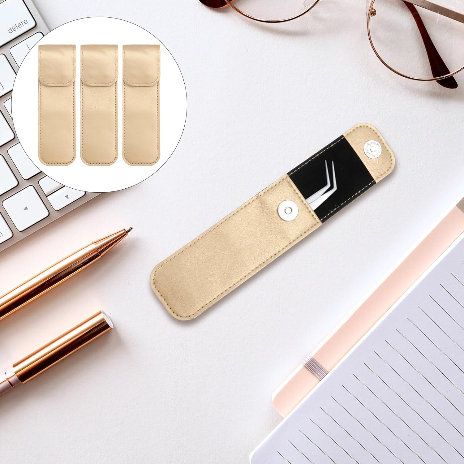 Beaupretty Pu Leather Tweezer Protective Case for Eyelash Grafting Shockproof Travel Storage Sleeve with Smooth Surface Lightweight 5.70X1.69X0.19In Portable Eyelash Tweezers Cover