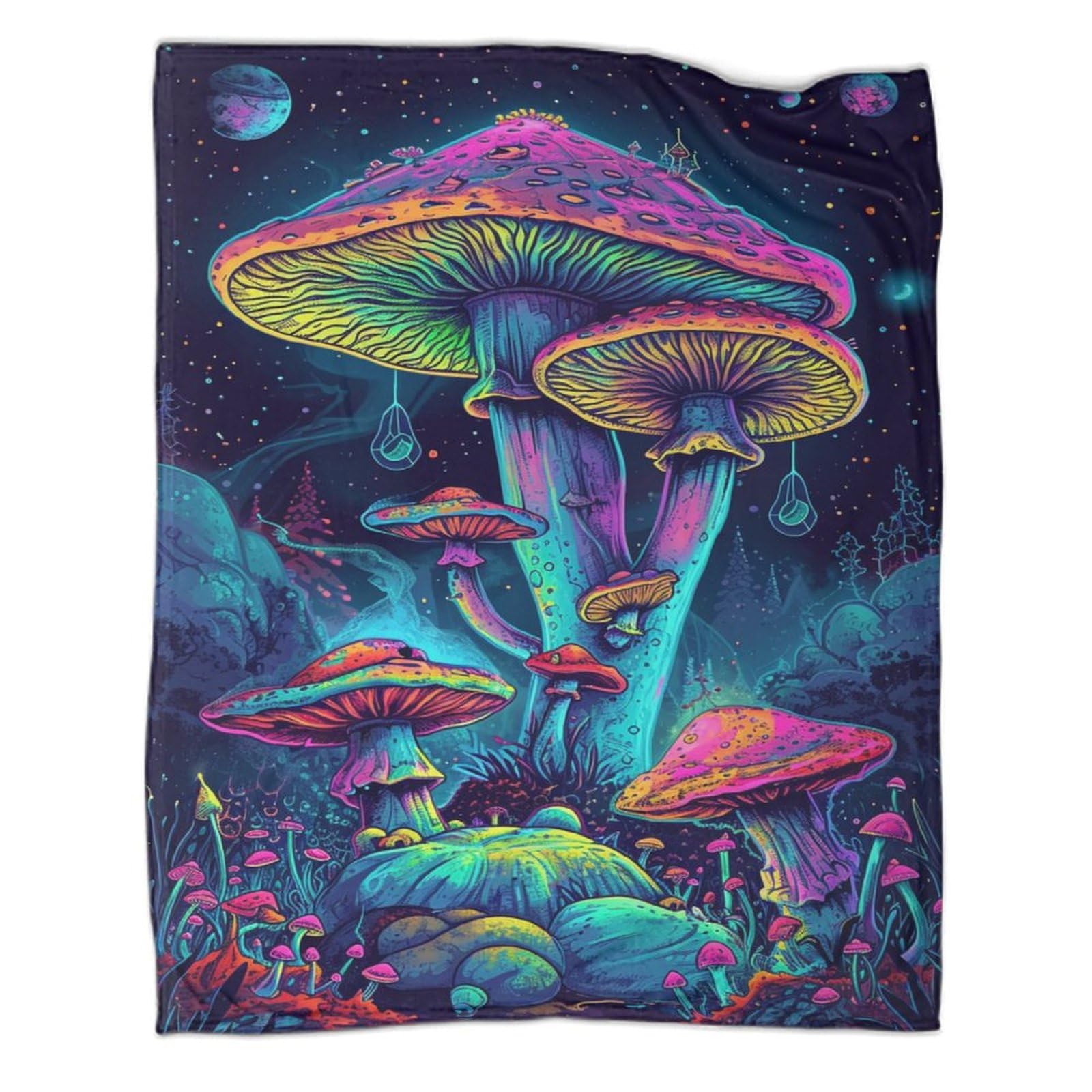 Psychedelic Mushrooms Fleece Throw Blanket for Couch,3D Printed Super Soft And Warm Blankets for All Seasons,Sofa Throws Blanket Fleece Blanket Couch,Travel,Kids,Camping 40x50inch(100x130cm)