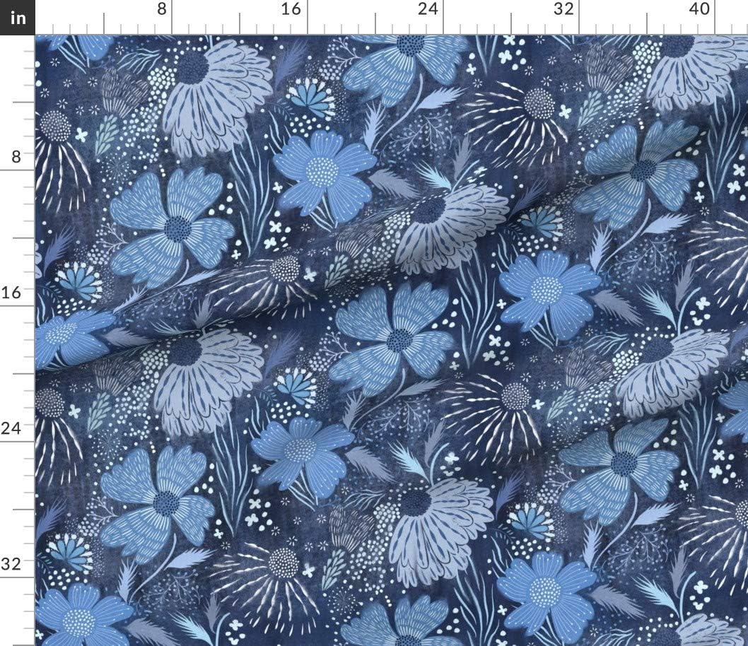 Spoonflower Fabric - Indigo Floral Lush Blue Flowers Tie Dye Japanese Inspired Stylized Printed on Petal Signature Cotton Fabric by The Yard - Sewing Quilting Apparel Crafts Decor