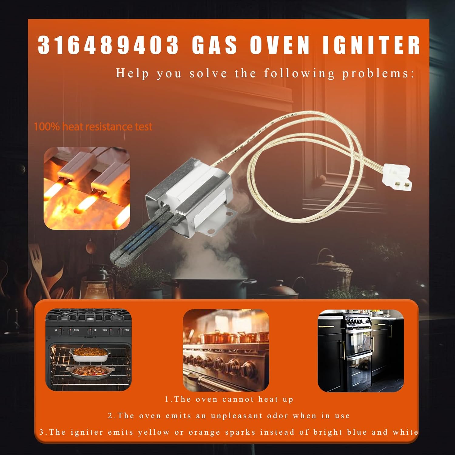 316489403 Gas Range Oven Igniter Replace 5304508786 Oven Igniter Compatible With Frigidaire BGGF DGGF CGGF FGGF,Kenmore 790,Tappan Crosley Electrolux Gas Range Oven Stove,1-Year Warranty