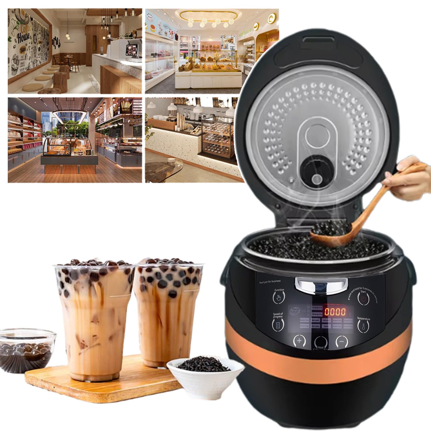 Pentola elettrica automatica della perla del fornello della tapioca con il pannello di controllo intelligente & il riscaldamento di circolazione per i negozi di dessert