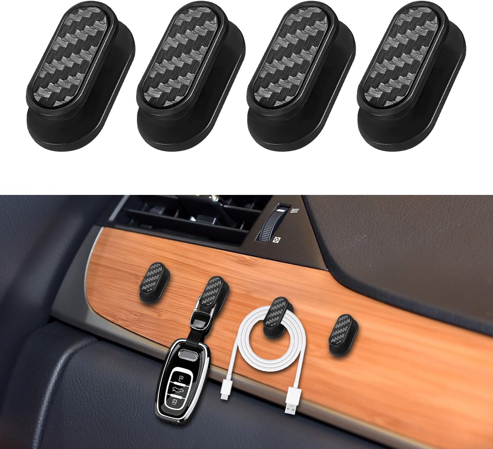 4PCS Car Mini Hooks, Hooks for Car, Strong Self-Adhesive Backseat Hangers, Universal Vehicle Interior Accessories Mini Vehicle Dashboard Storage Hanging Holder for Key Earphone Charging Cable