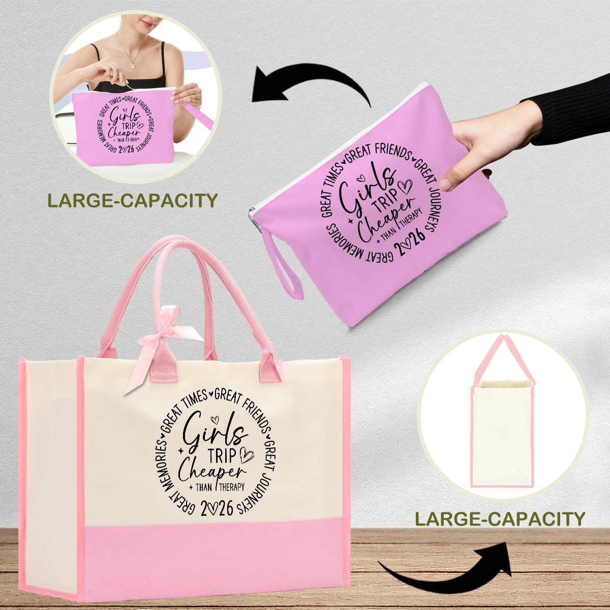 Fokongna Girls Trip 2026 For Women Friend Sister Travel Gifts Canvas Tote Bag Wet Bag for swimsuit Beach Bags Gifts