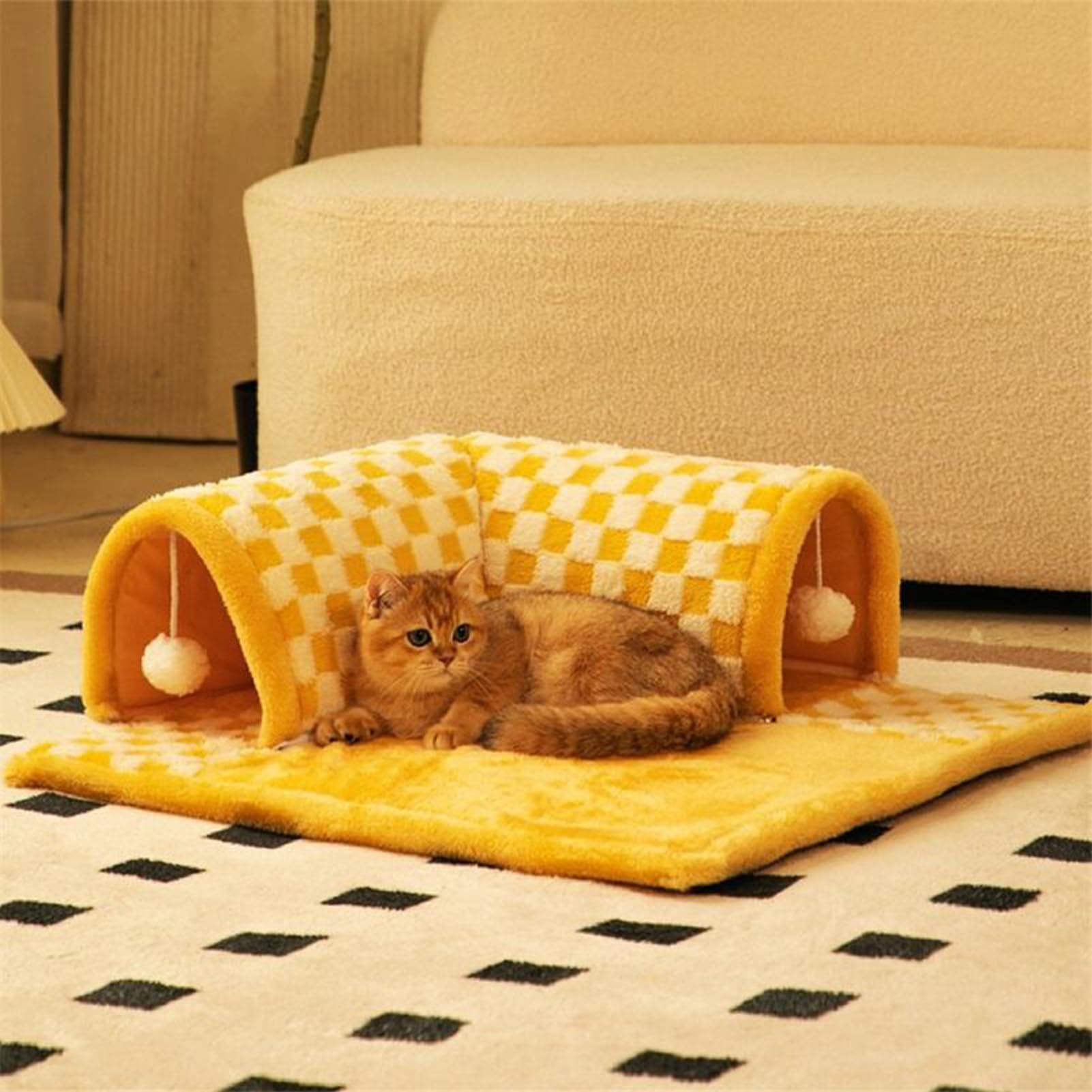 2-in-1 Katzentunnelbett Mit Plüschball – Weiches Schlaf- & Spielbett, Ca. 60x60 Cm, Waschbar, Für Katzen Bis 6 Kg