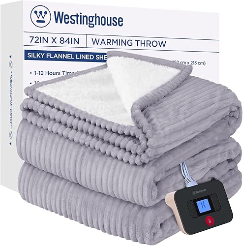 Westinghouse Manta térmica de tamaño matrimonial, manta eléctrica de franela suave a Sherpa con 10 ajustes de calefacción y apagado automático de 1