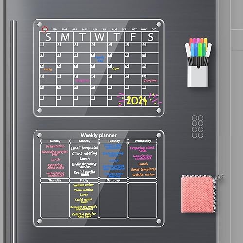 Calendario acrílico para nevera EOTW acrílico magnético mensual y semanal planificador semanal calendario acrílico reutilizable para nevera, juego