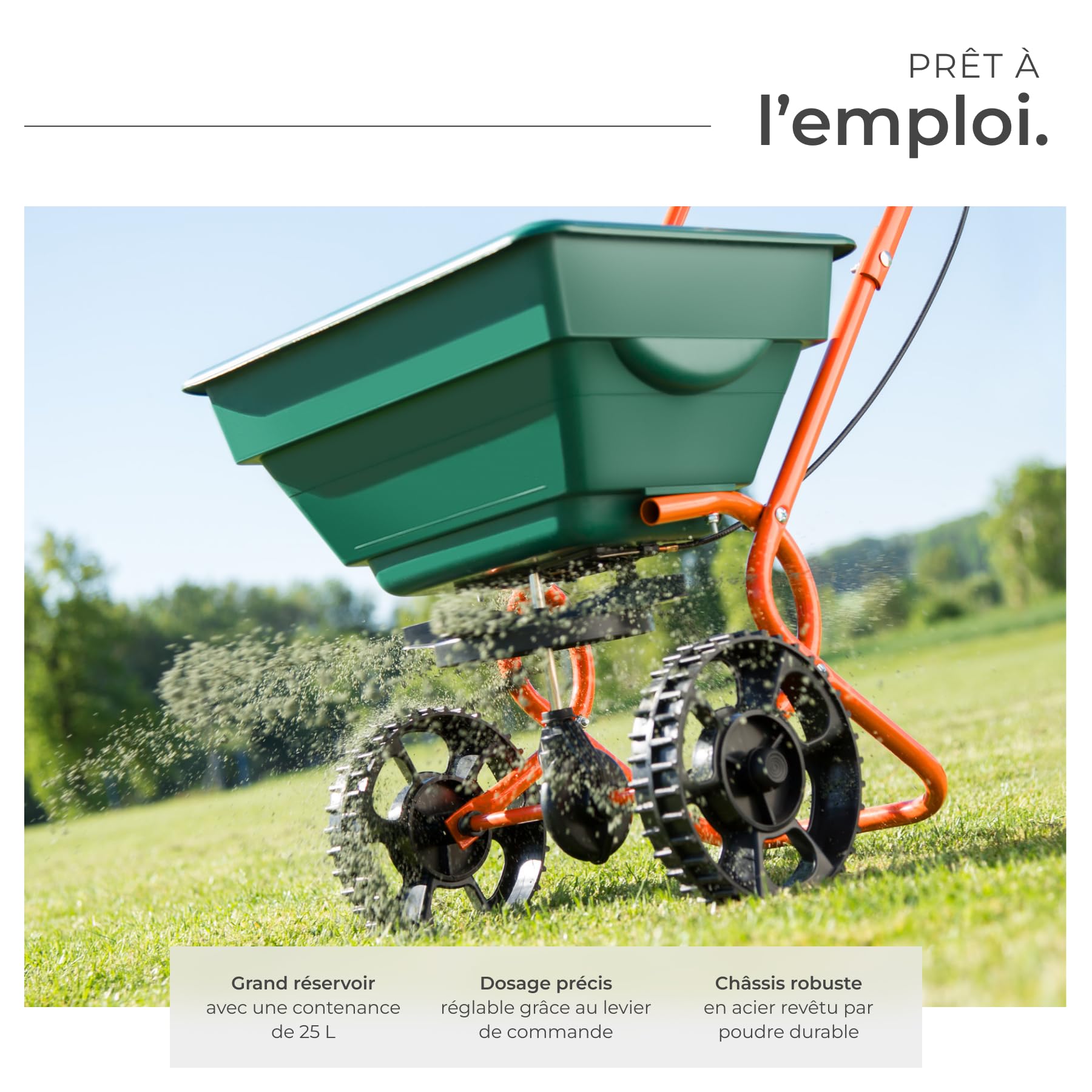 tectake® Épandeur pour Semence Gazon a semer & Fertilisant Gazon Semoir à graines Volume 25L, Grande Roues, pour Engrais Sel de déneigement Sable Graines Fleurs à semer Gravier et semences Jardin