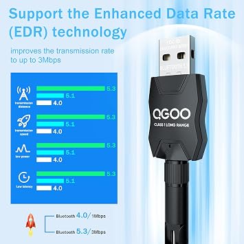 USB Bluetooth Adapter 5.3 for Desktop PC, Real Plug & Play Long Range Class 1 EDR Bluetooth Dongle Receiver 328FT/100M for Laptop Computer Connect Speaker Keyboard Headphones Support Windows 11/10/8.1