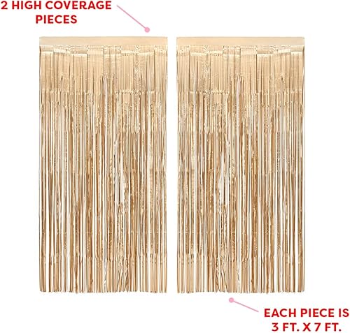 Miniatura 2 de xo, Fetti Cortinas de papel de aluminio con flecos dorados mate, juego de 2 | despedida de soltera, telón de fondo de despedida de soltera, boda,