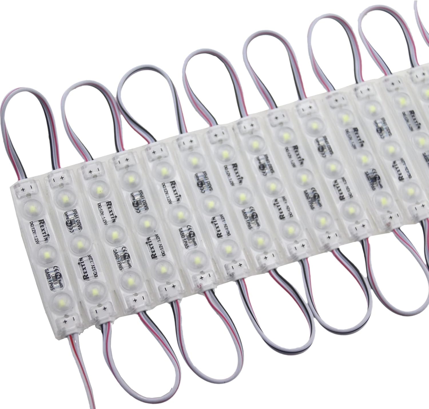 REXTiN Super Bright 200pcs 3 LED Module White 2835 SMD Waterproof Decorative Light for Letter Sign Advertising Signs with Tape Adhesive Backside (White)