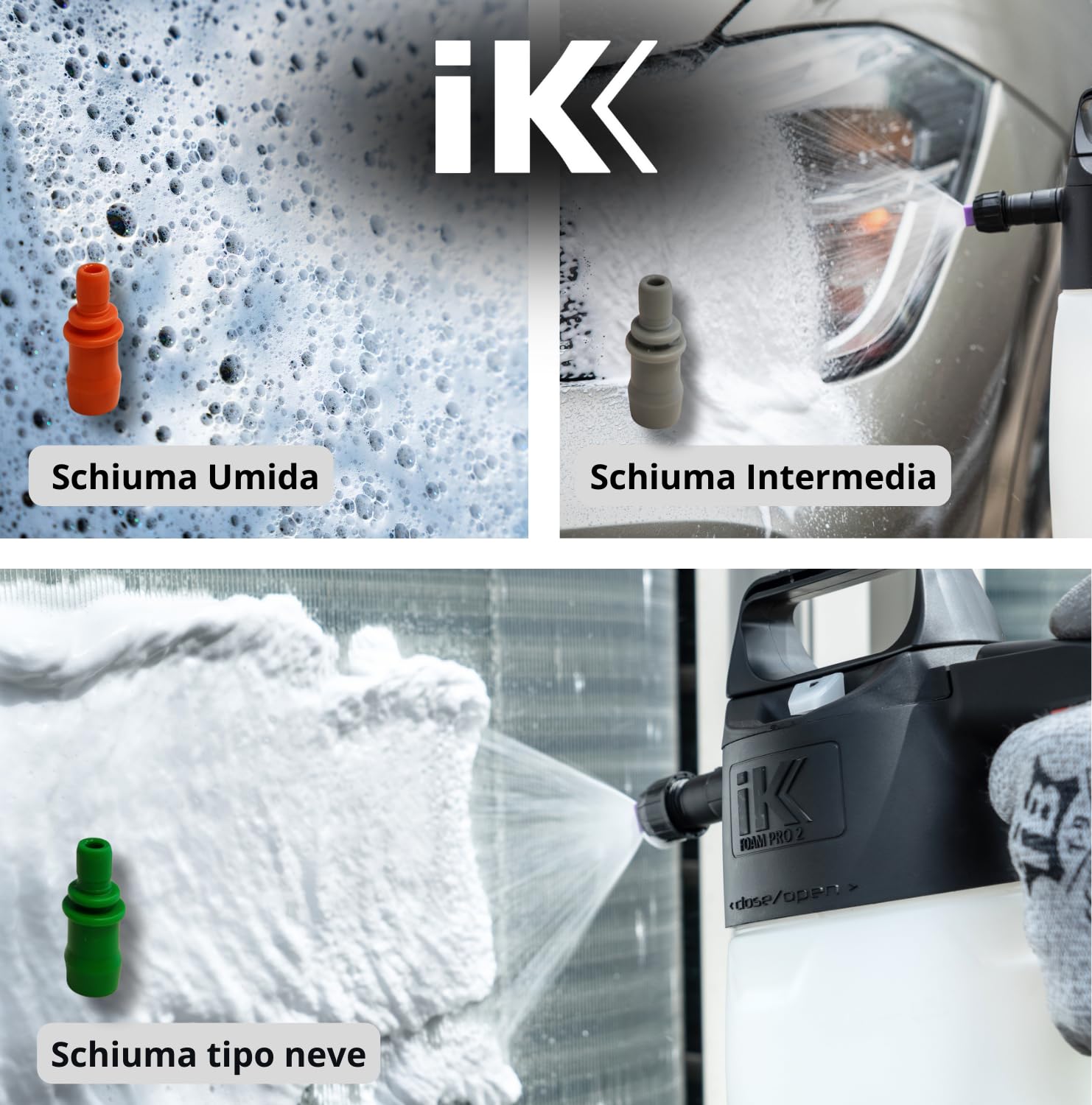 IK Spruzzatore Professionale per Schiuma - 1,5L - Pulizia, Manutenzione e Disinfezione - Progettato per Agenti Schiumogeni - 3 Miscelatori Intercambiabili - Prodotto in UE - IK Foam Pro 2