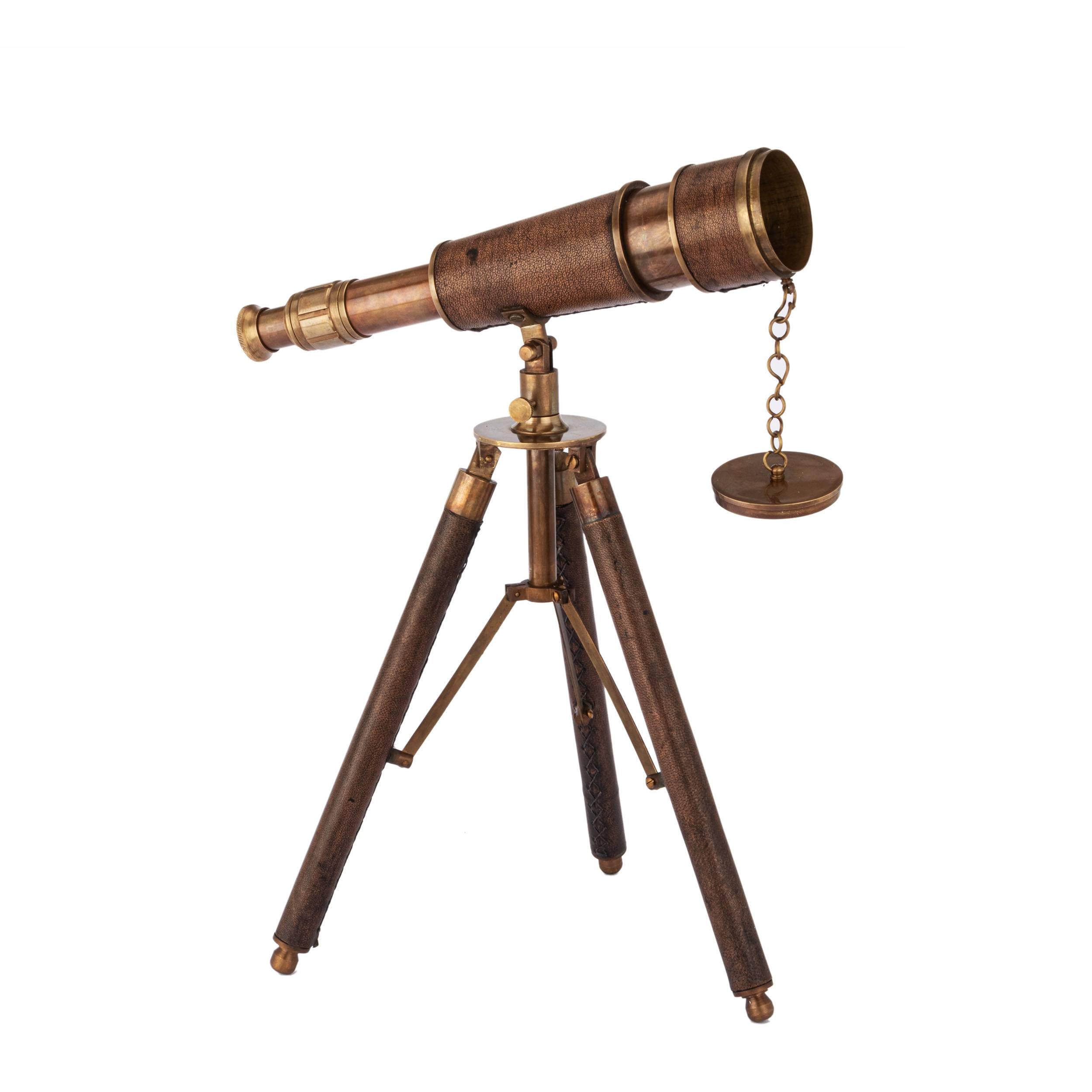 Télescope laiton NKlaus avec trépied cuir pour rêver d'horizons marins