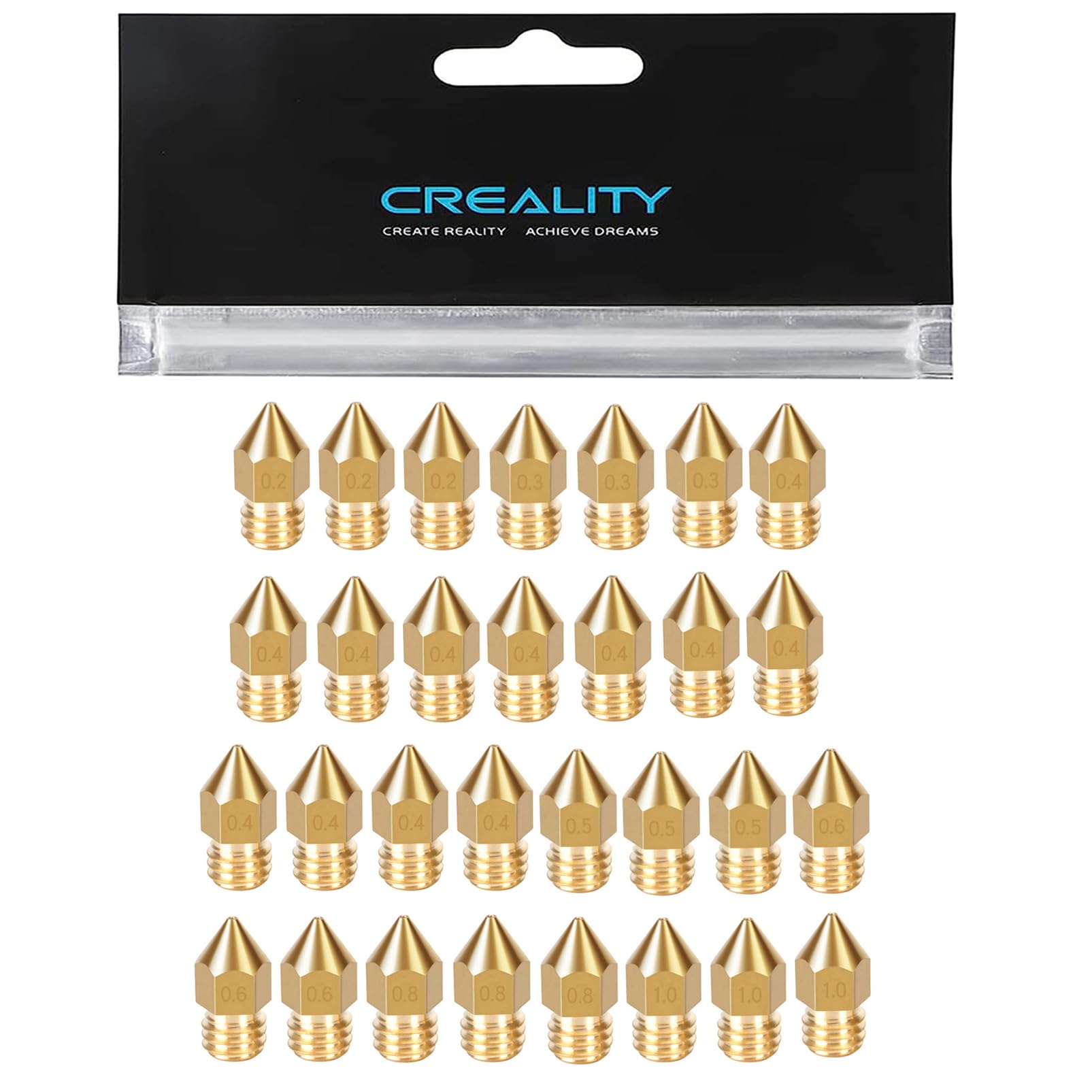 Cr10 V3 Creality Lot De 20 Buses En Laiton Pour Imprimante 3D Ender 3 S1, 8 Pièces 0 ,4 Mm Et 3 Pièces De 0,2 Mm, 0,6 Mm, 0,8 Mm, 1,0 Mm Pour Ender 3 / Pro/V2/Max/Neo Buse Imprimante 3d
