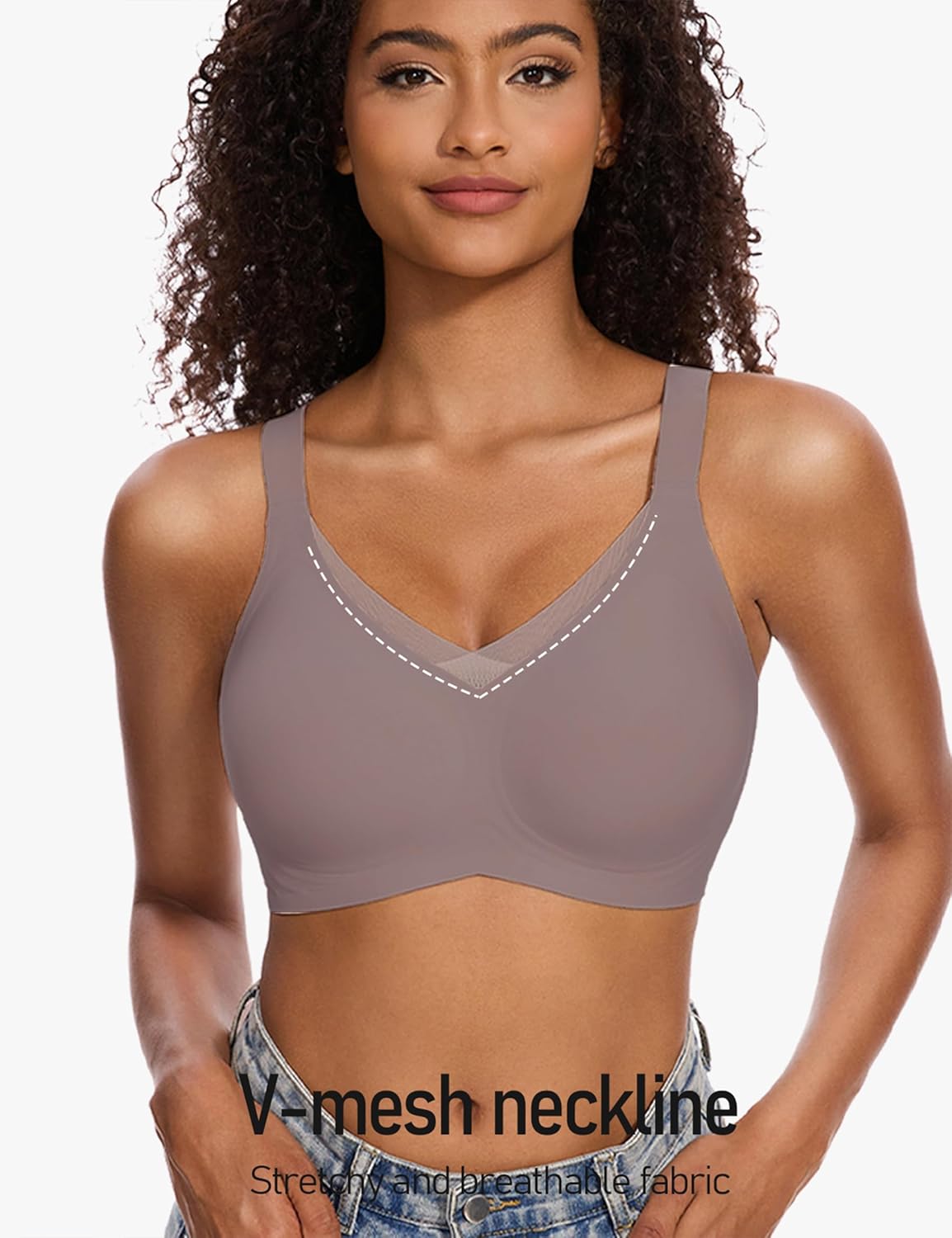 V Lace Wireless Jelly Bra Seamless Push Up Bras for Women No Underwire Full Coverage Comfortable Sleep Bralette - Image 3