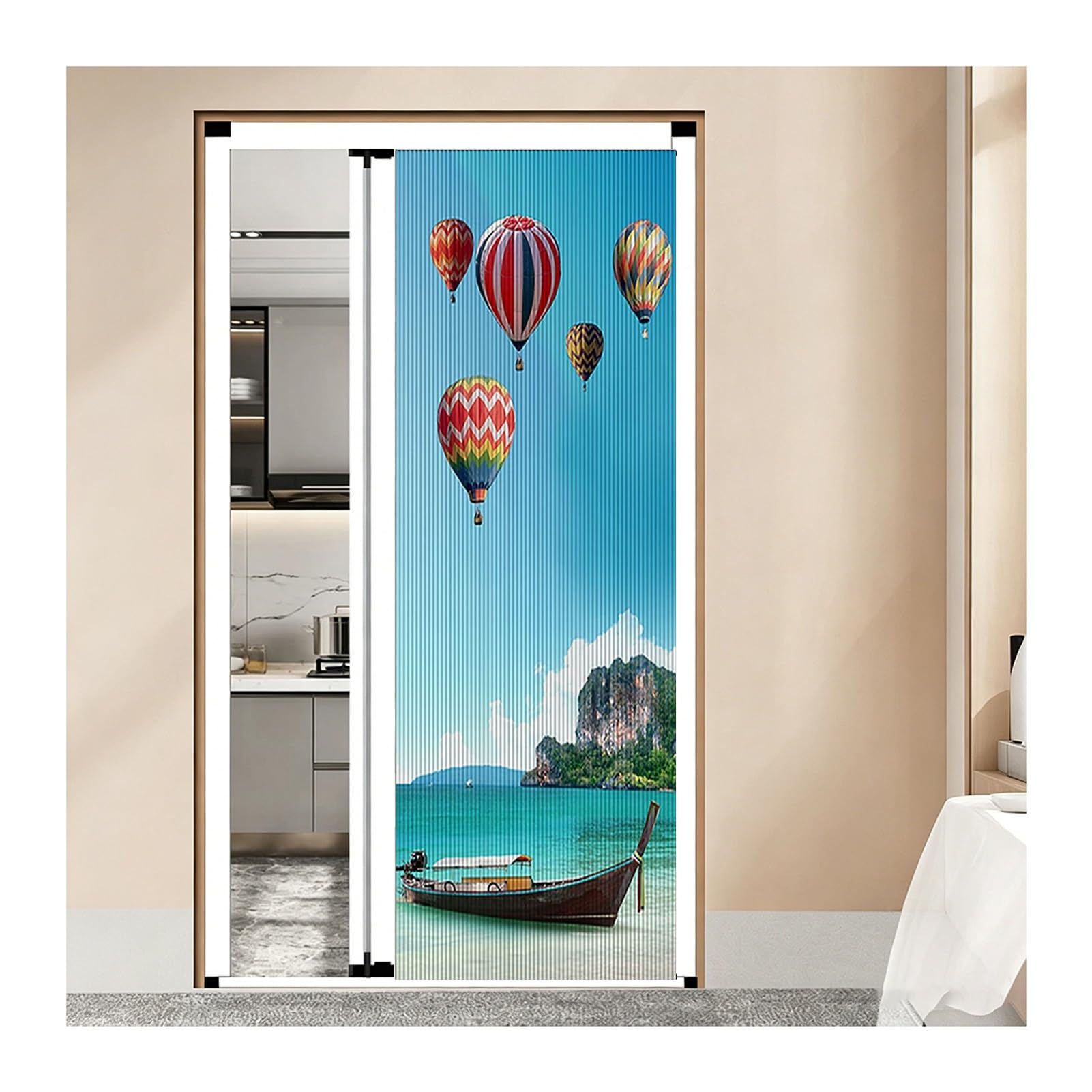 Folding Accordion Doors Interior, No-Drilling Sliding Doors with 100% Blackout Cellular Shades, for Hallways Balcony Kitchen Shower Closet(White Frame,80x210CM)