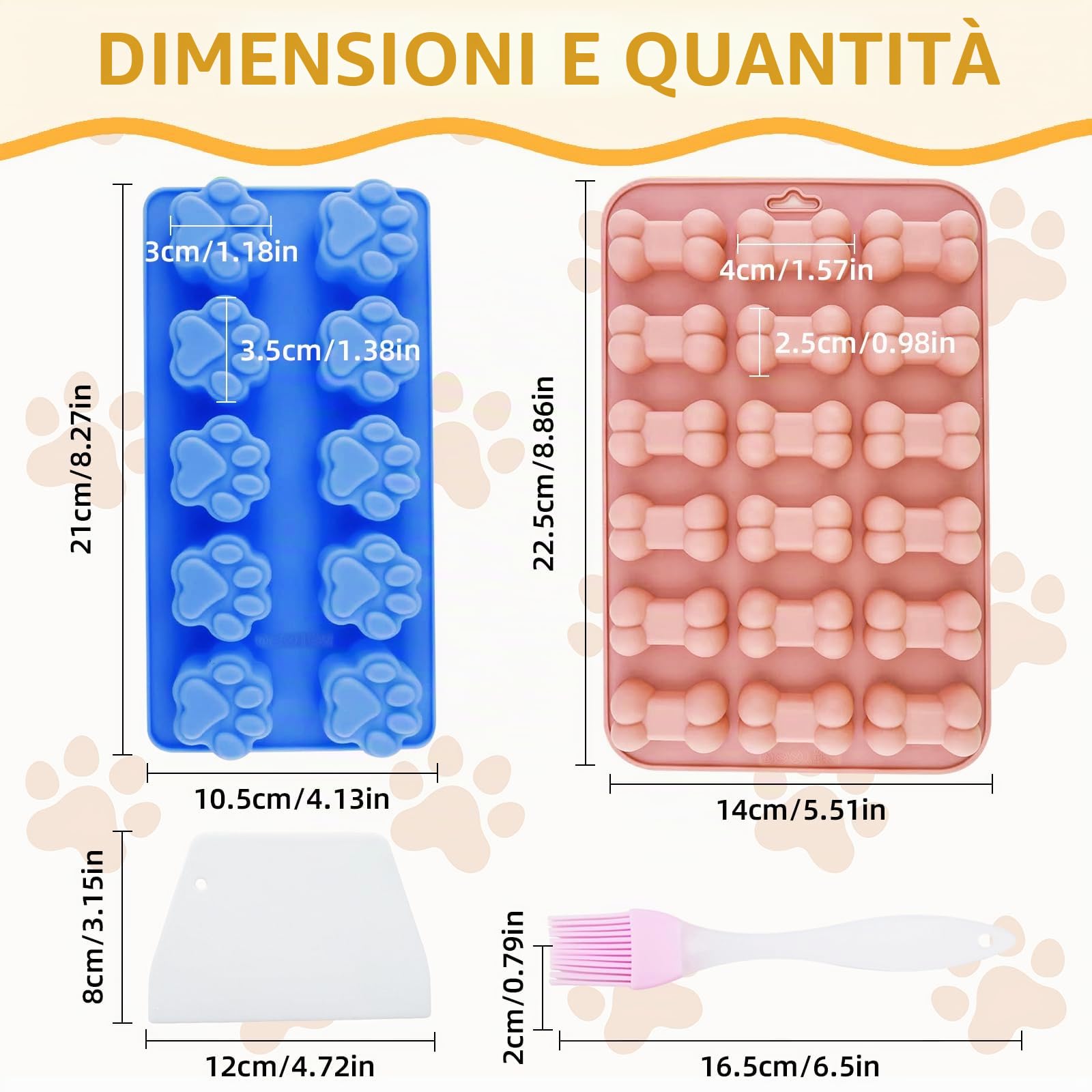 6 tappetini da forno per biscotti per cani, in silicone, senza BPA | Tappetino per dolcetti per cani, con spazzola e raschietto, per dolcetti fai da te, cioccolato, biscotti, cubetti di ghiaccio