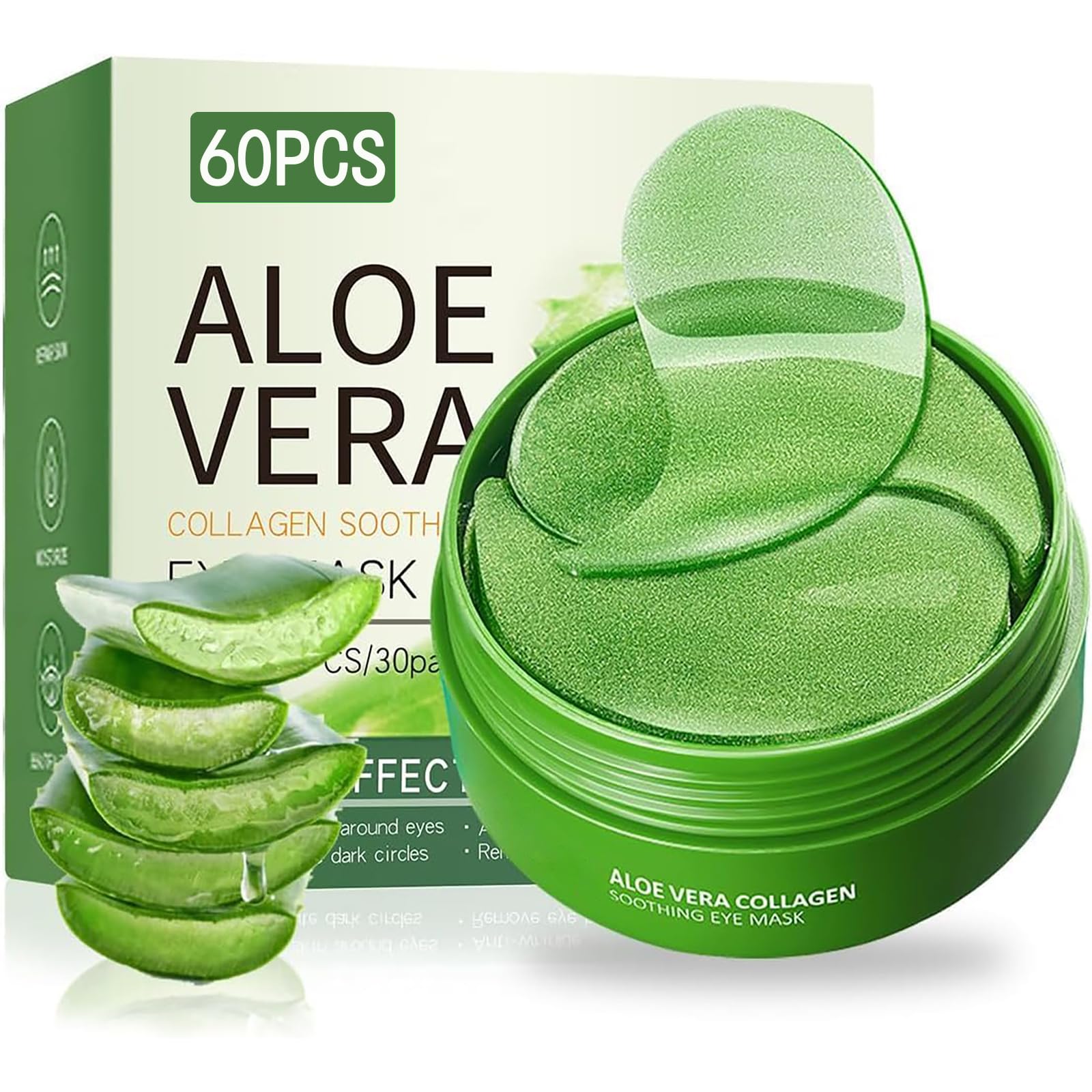 60 Pcs Aloe Vera Eye Mask, Eye Pads, Under Eye Patches to Treat Dark Circles, Hyaluronic Acid Eye Mask, Wrinkles