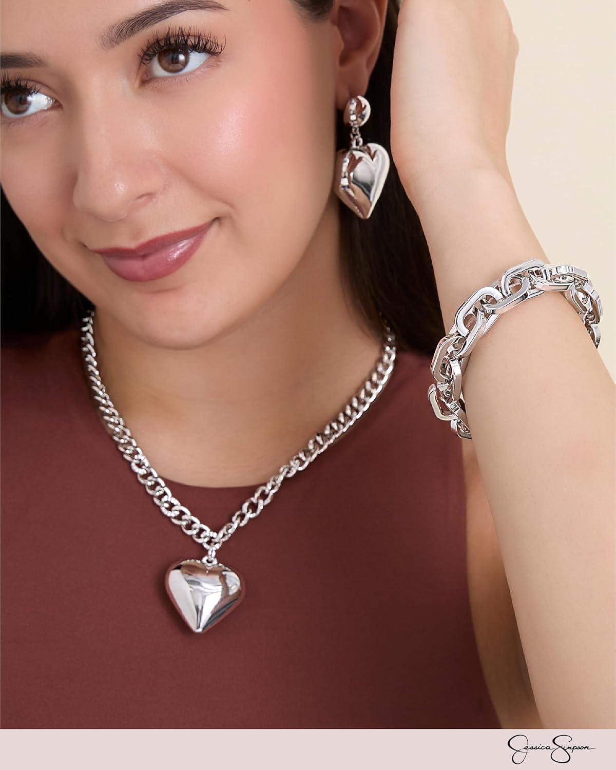 Jessica Simpson Jewelry Silver-Tone Statement Link Bracelet for Women 7", Modern Chunky Bracelets for Women - Image 2