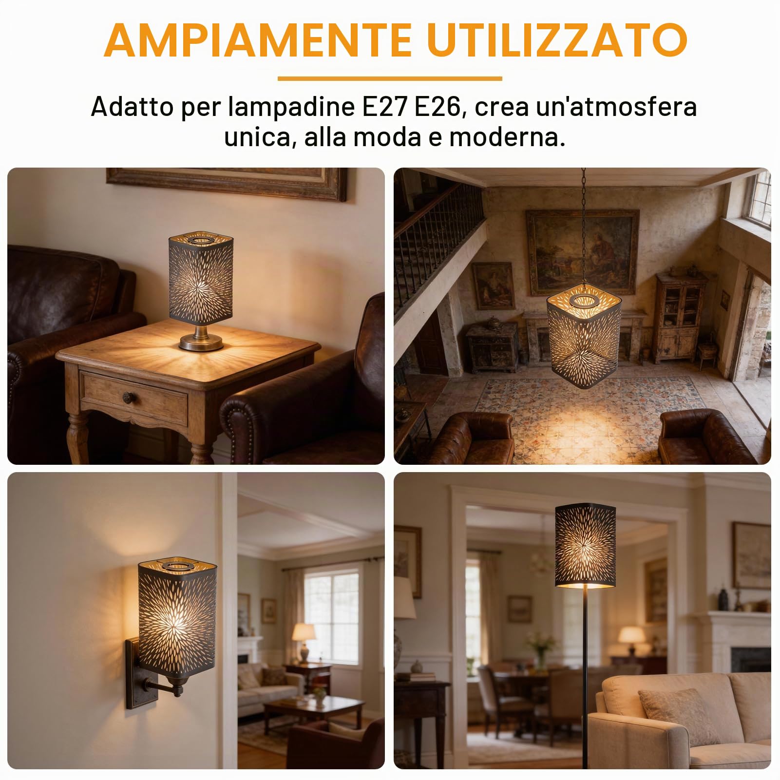 Paralume in Metallo Inciso Paralumi con Motivo Floreale per Lampada da Tavolo Paralume in Metallo Cavo Cilindro in Ferro per Lampadine E27 E26
