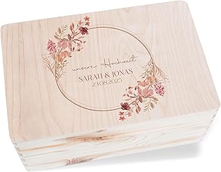 Holzkiste - Unsere Hochzeit Erinnerungsbox | Hochzeitskiste Erinnerungen - 30 x 20 x 14 - Holz - geschenke für brautpaar box liebe hochzeitsgeschenk bride erinnerungskiste karten hochzeitsbox