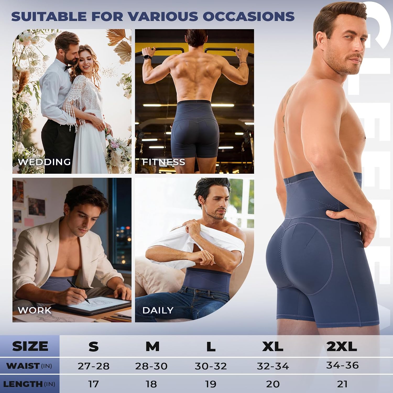 Mens Removable Padded High Waist Shapewear Tummy Control Body Shaper Shorts Boxer Briefs Butt Lifter Panties
