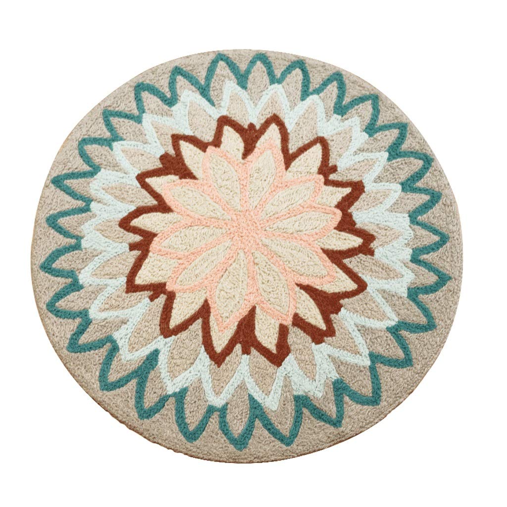 Tapis rond 90cm bleu antidérapant Wen pour une décoration simple de chambre ou salon