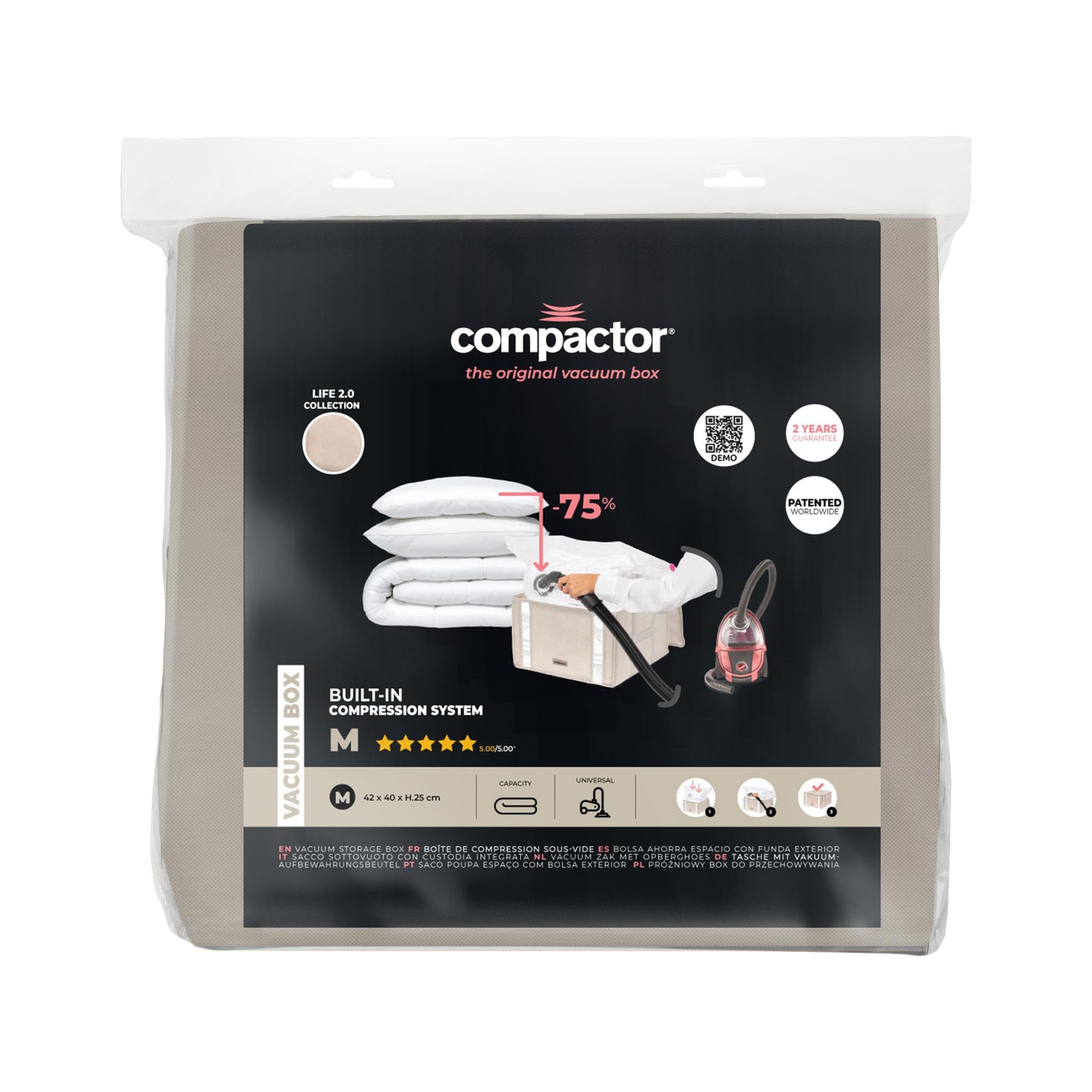 Compactor Life 2.0 RAN7651 Pokrowiec do przechowywania próżniowego, rozmiar M, 125 l, wymiary 42 x 40 x (wys.) 25 cm, beżowy