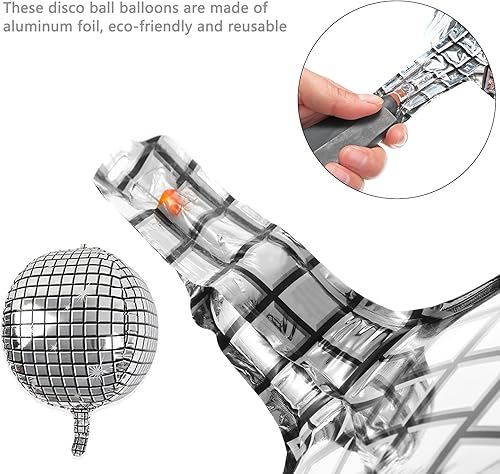 Miniatura 2 de AUXHCYL Juego de 47 globos de bola de discoteca plateada, 22 pulgadas, enormes decoraciones de fiesta de discoteca, globos de papel de aluminio para