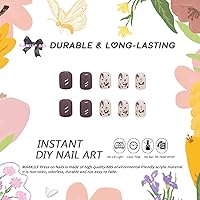 Vista 2 de Uñas postizas a presión de otoño, uñas postizas cortas cuadradas de MABKJLF de cobertura completa con diseños de diente de león, uñas adhesivas