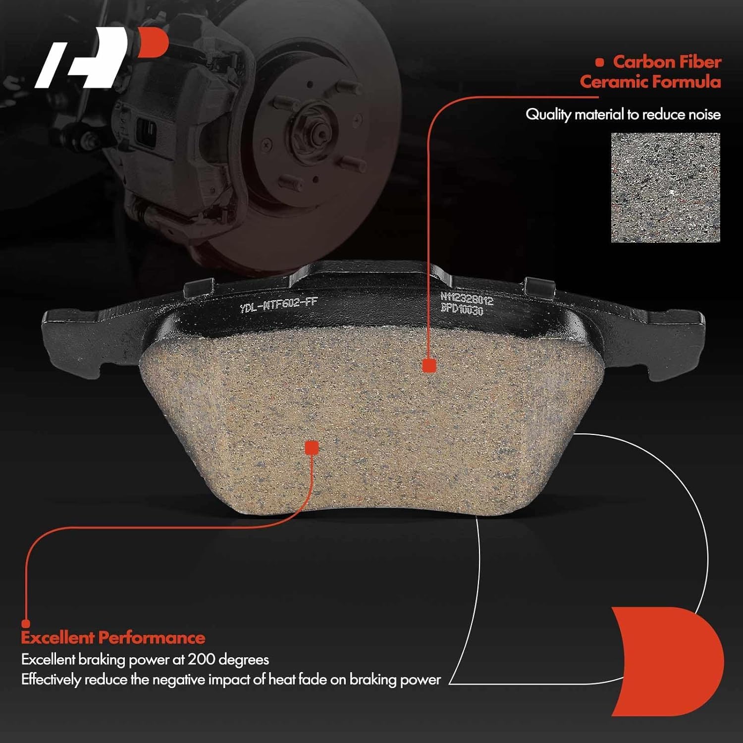 A-Premium Front Ceramic Brake Pads Set Compatible with Volvo Models - XC90 2003-2014, fits with 13.23 inch (336mm) Front Rotors, 4-Pack