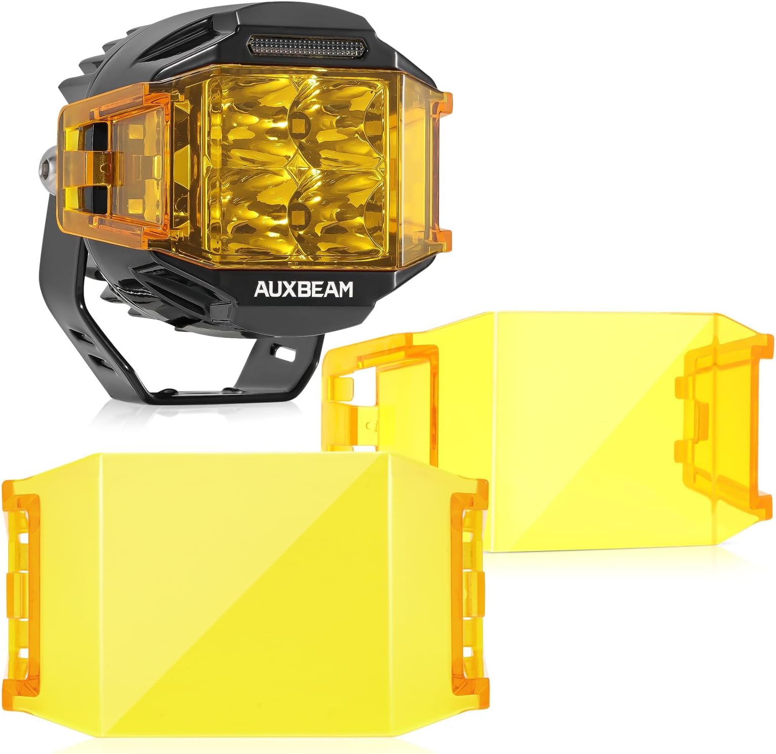 Auxbeam 4 inch Pod Light Covers, Amber Yellow Cube Offroad Light Cover Waterproof Polycarbonate Protective Lens for Round LED Pod Lights Driving Fog Light (Fit for ZD000849,ZD000850), Pair