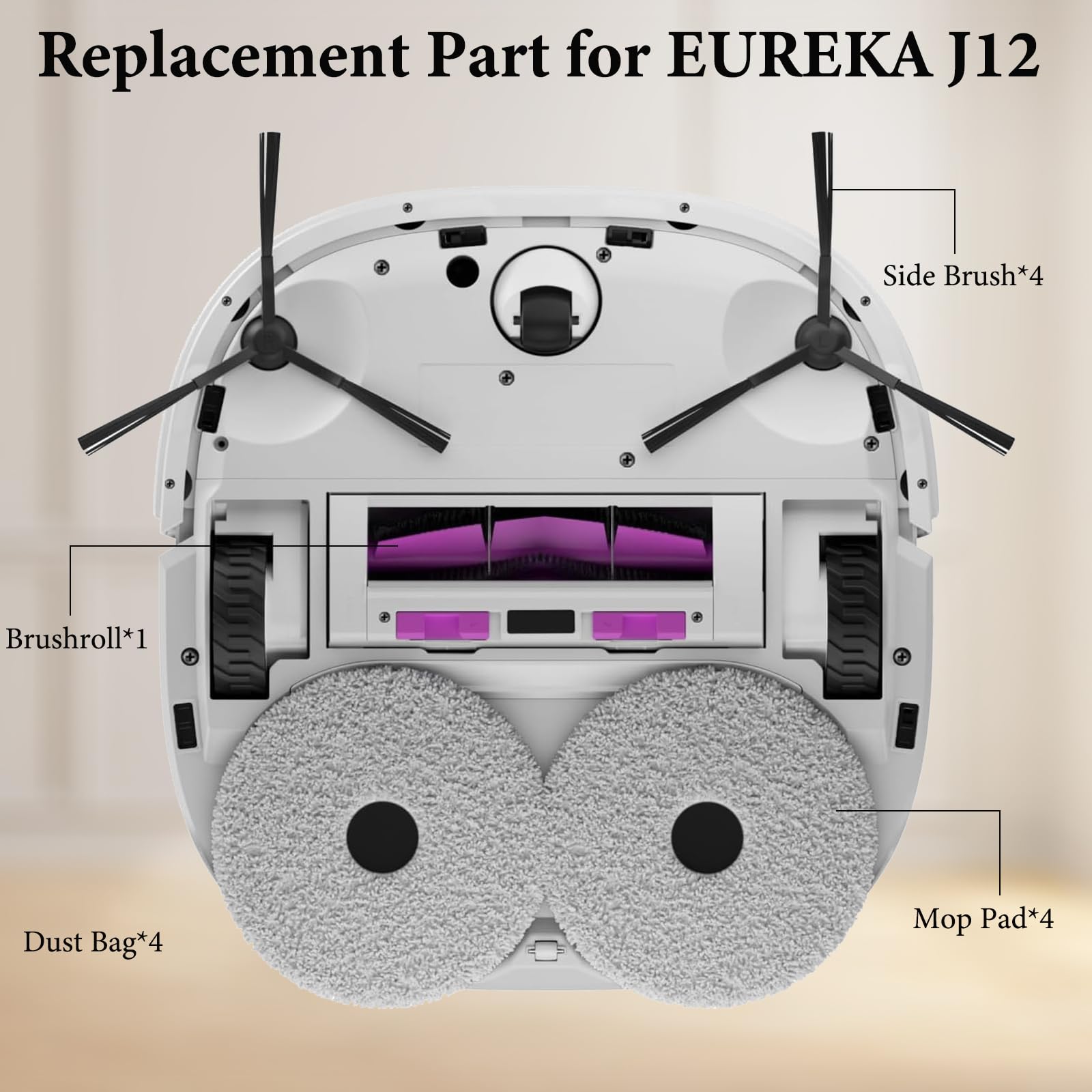 Kit Ricambi Aspirapolvere Robot EUREKA J12 Ultra - 1 Spazzola, 4 Filtri, 4 Panni, 4 Sacchetti - Foto 9