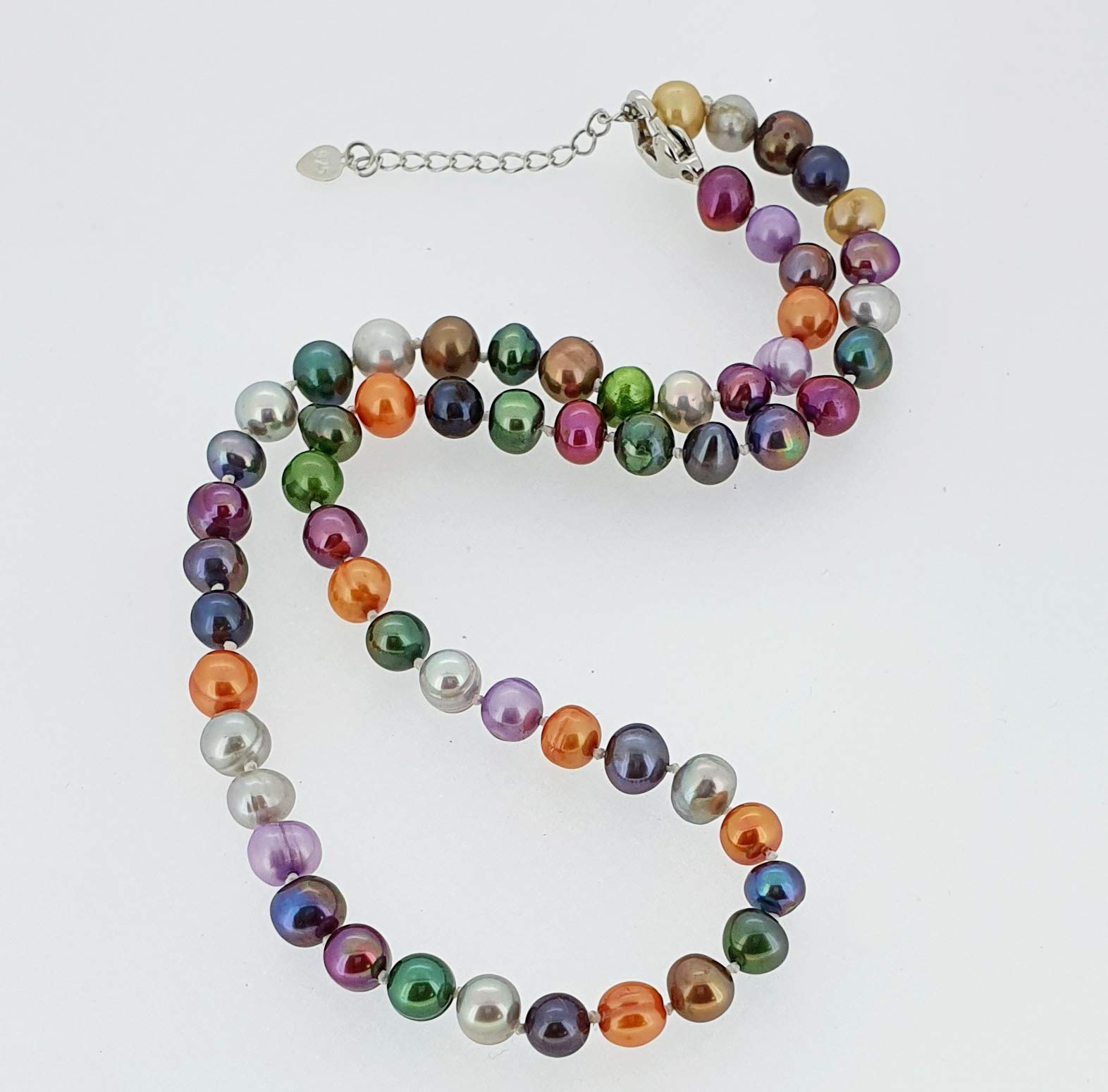 Impresionante collar de perlas de agua dulce multicolor 6 – 7 mm, longitud: 45 cm más 5 cm alargador de cadena - Presentado en una bonita caja de regalo.