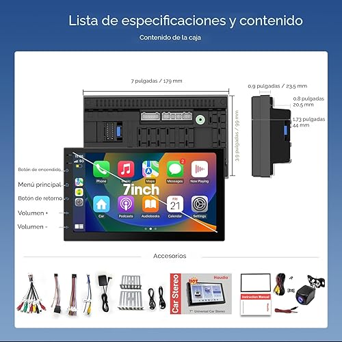 Miniatura 7 de Pantalla inalámbrica CarPlay para coche y unidad principal Android Auto  Pantalla táctil de 7 pulgadas doble DIN estéreo de coche con cámara de