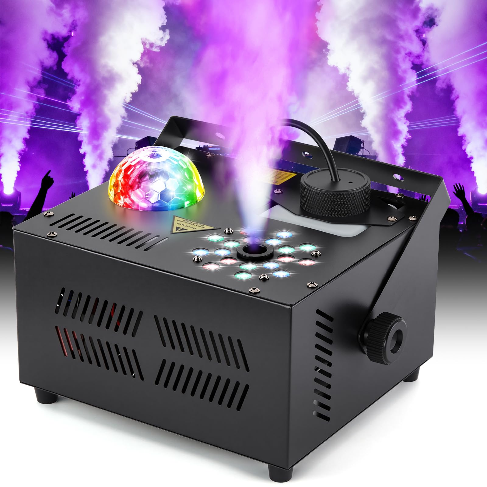 Hakuta 1500W Fog Machine Vertical Smoke Machine with 18 LED Lights, Disco Ball for Halloween Wedding Disco Club Christmas Party DJ Performance