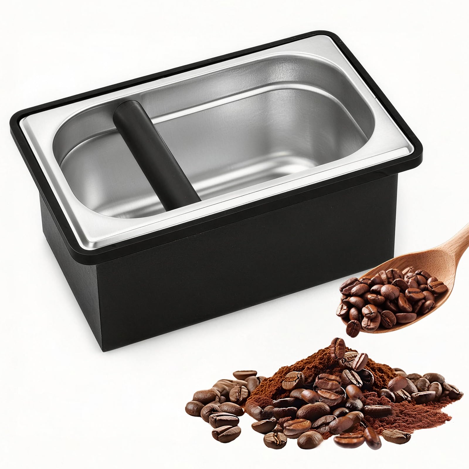 Caja para Posos Café de Café de Acero Inoxidable, Contenedor de Gran Capacidad con Amortiguadores de Goma y Juntas de Silicona, Duradero y Fácil de Limpiar
