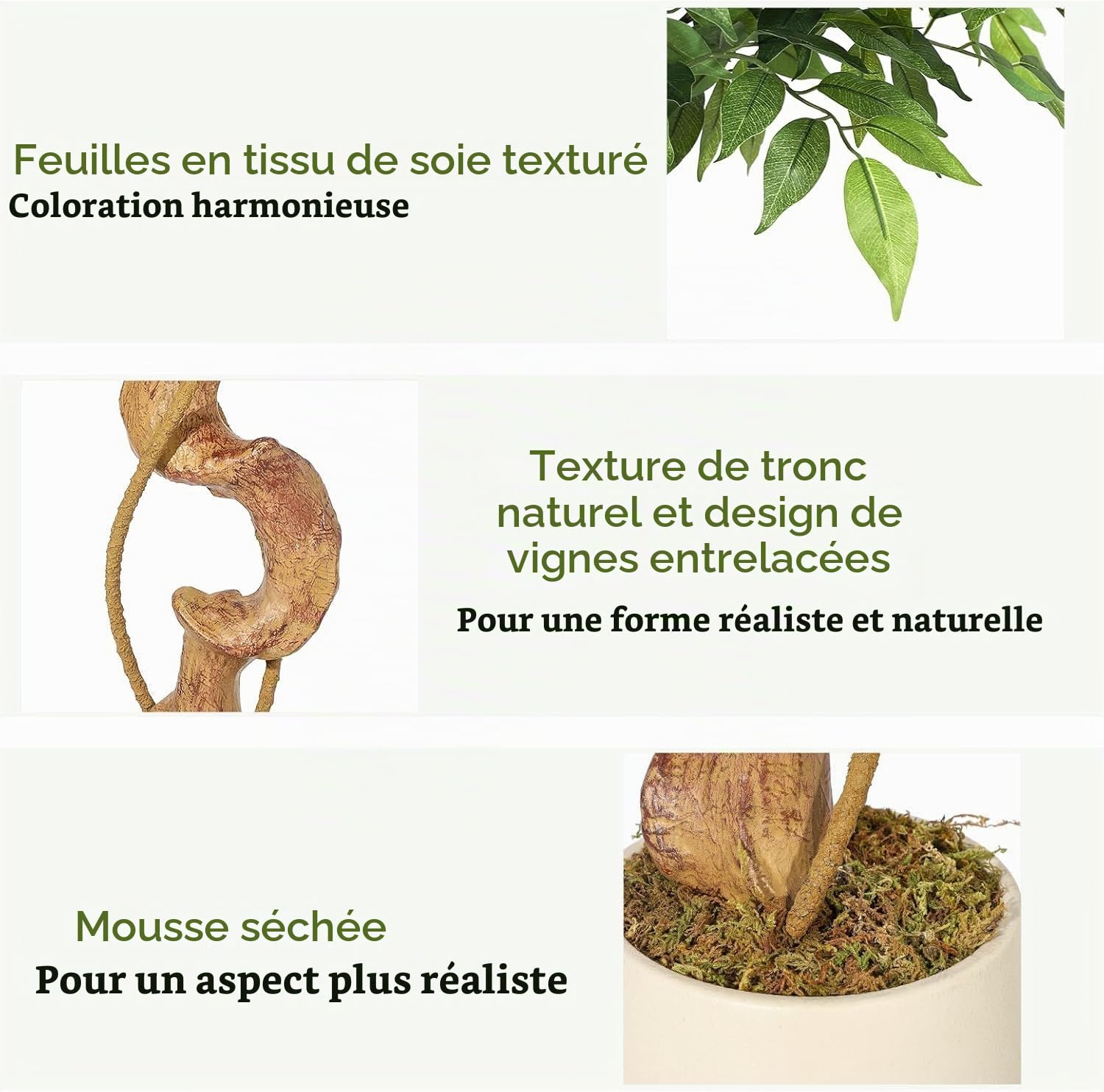 Plantes Artificielles Interieur, 120cm Ficus Arbre Vert Artificielle avec Pot Blanc Fausse Plante Interieur Idéal Maison Décoration pour Chambre Cuisine Salon Bureau Balcon