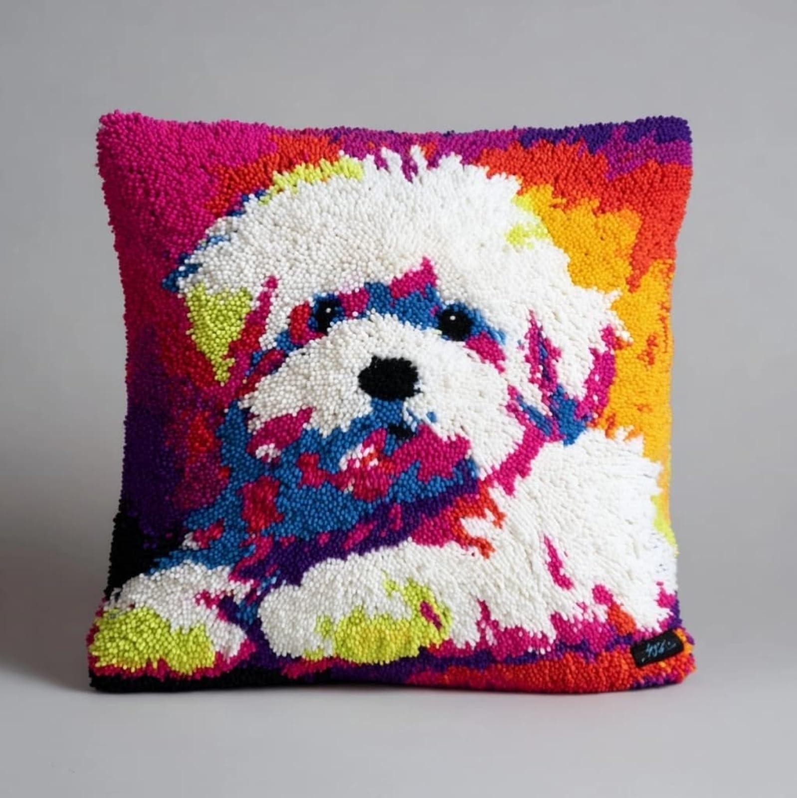 AxiangziK Latch Hook Pillow Kit 17x17in,Maltese Dog DIY Embroidery Cushion for Adults Beginners with Latch Hook Tool for Home Sofa Bedroom Decor
