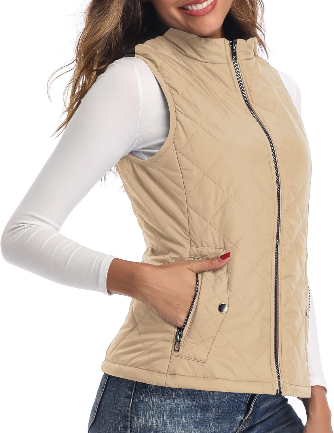 Xeoxarel Women's Quilted Vest with 4 Pockets, Puffer Padded Lightweight Gilet - Image 3