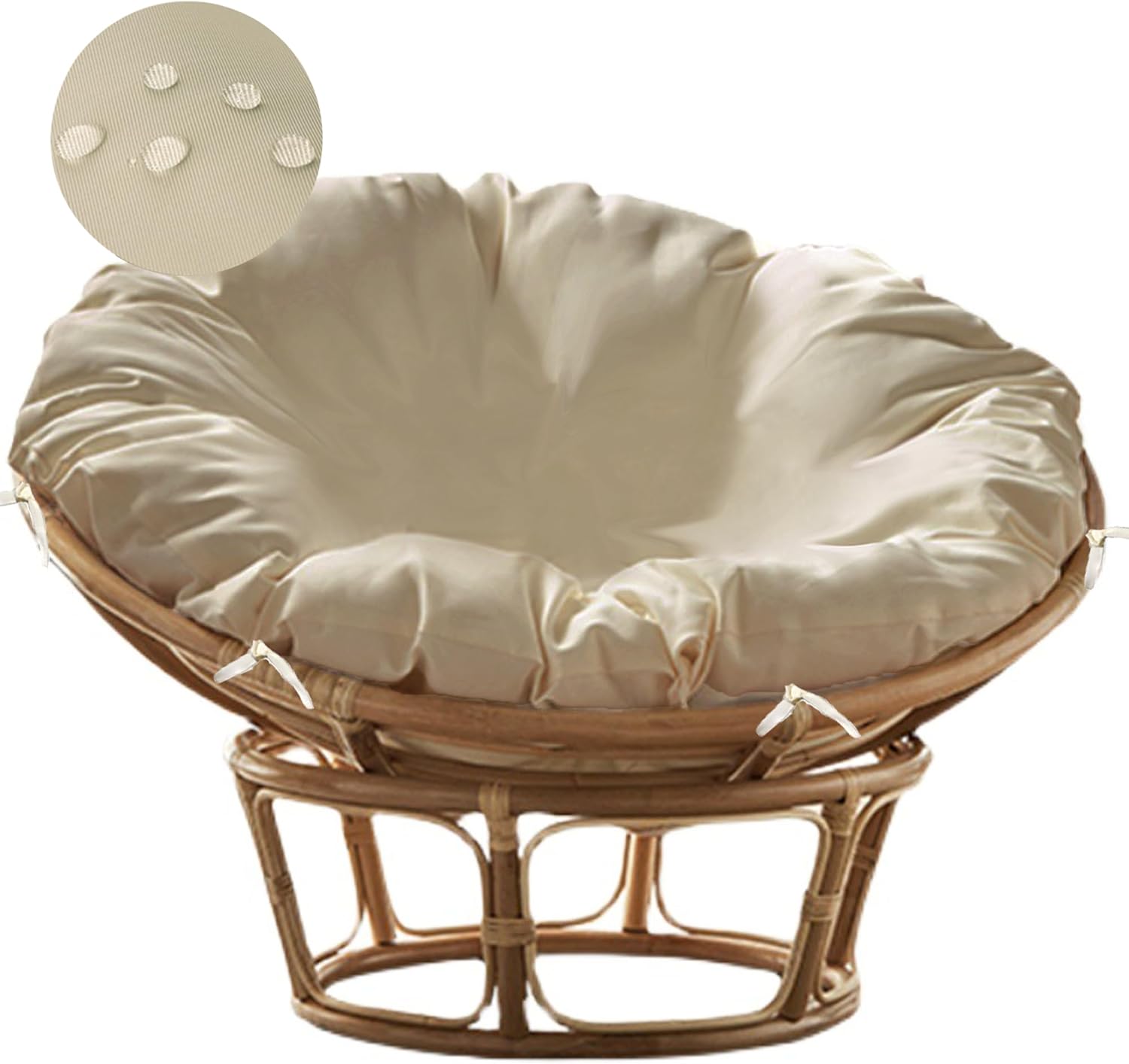 Sqodok Papasan Cushion Cover Only, 55in Outdoor Indoor Papasan Chair Cushion Covers Water Resistant, Machine Washable Papasan Chair Cushion Slipcover with Zipper and Straps (Beige)