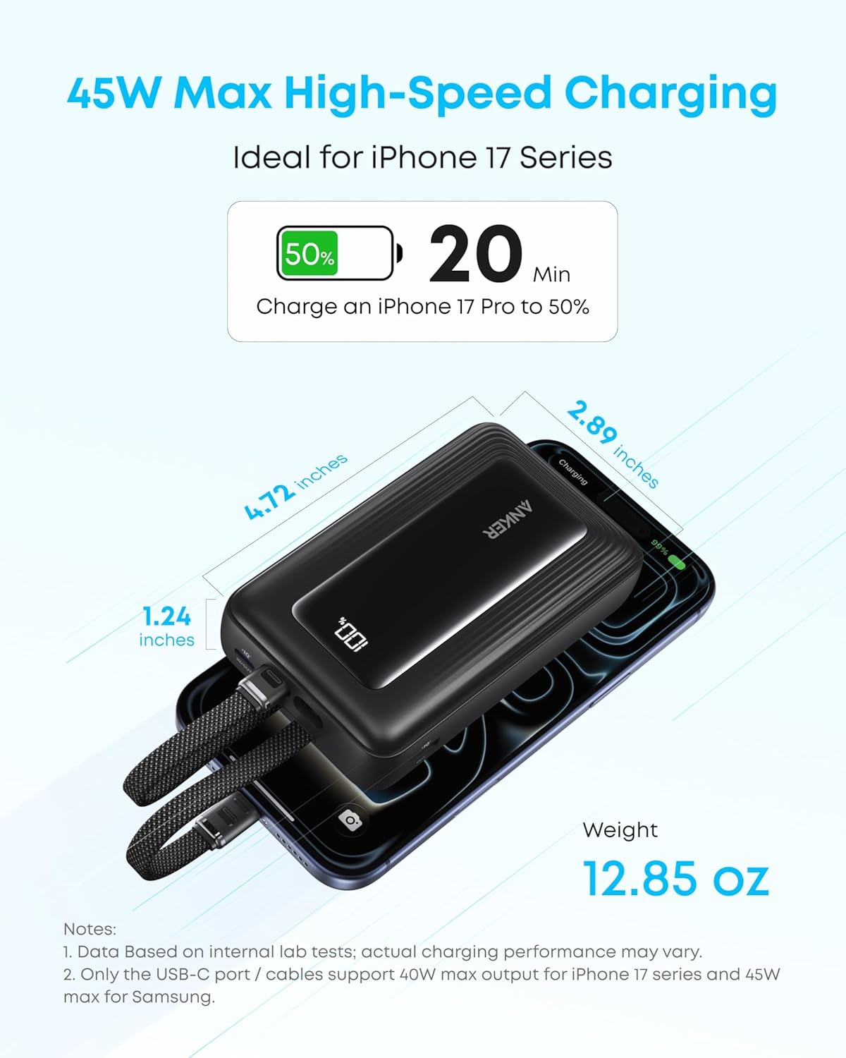 Anker Zolo Power Bank (2025 Upgraded Version), 45W Max Fast Charging, 20,000mAh Battery Pack, Dual Built-in USB-C Cables, USB-C&A Port, for iPhone 17/16 Series, Galaxy, MacBook, and More (Pack of 2)