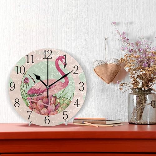 Miniatura 2 de SUABO Hello Flamingos - Reloj de pared redondo rosa con números arábigos, para sala de estar, baño, decoración del hogar