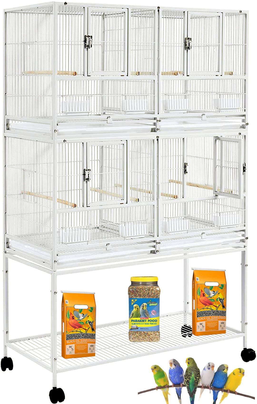 1/2/3-Combo Stacker Center Divided Breeder Breeding Bird Flight Double Rolling Cage for Aviaries Canaries Cockatiels Lovebirds Finches Budgies Small