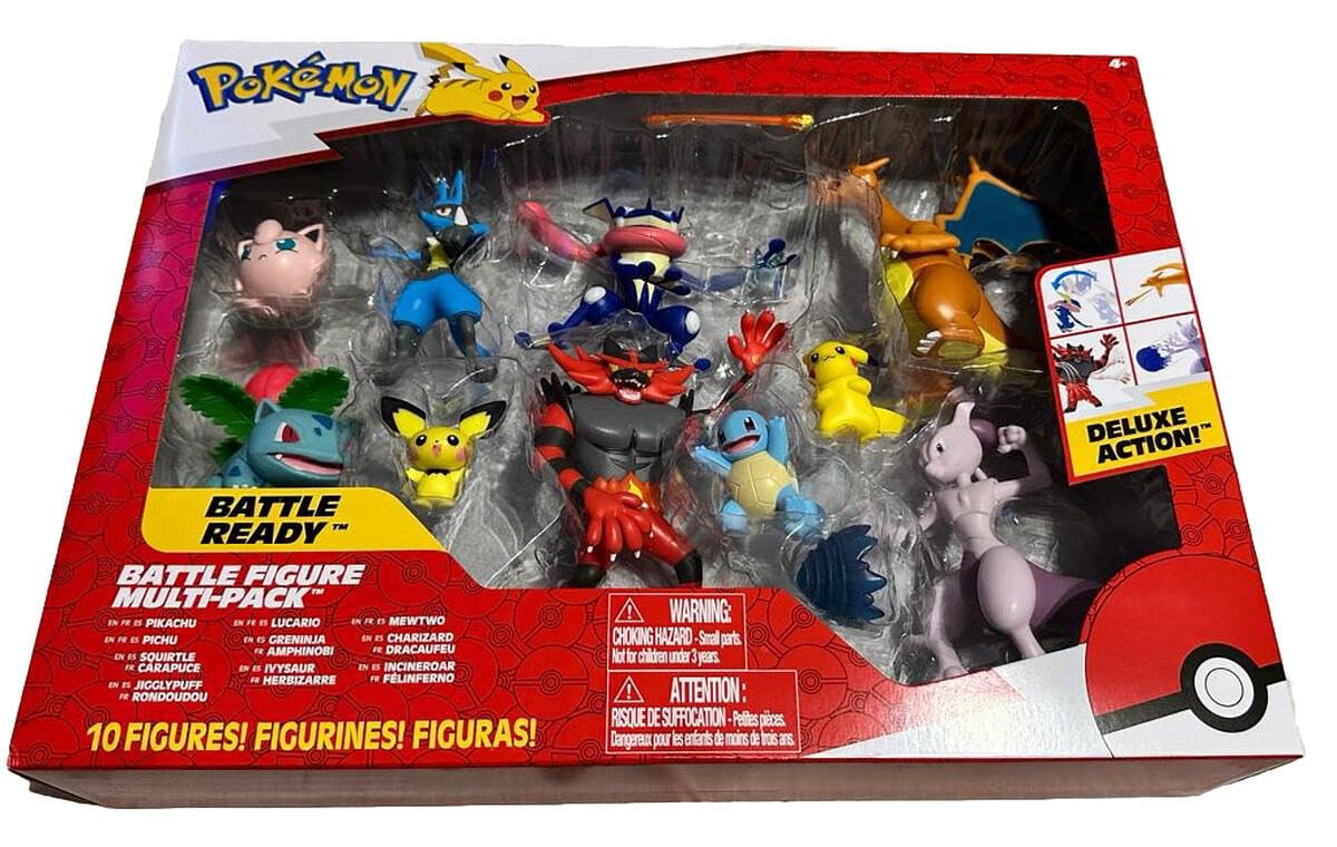 Zestaw 10 figurek Pokemon – 5-11 cm Figurki – Charizard, Pikachu, Lucario, Greninja, Mewtwo, Jigglypuff, Ivysaur, Incineroar, Squirtle i Pichu – Nowość 2025 – Oficjalna zabawka Pokémon