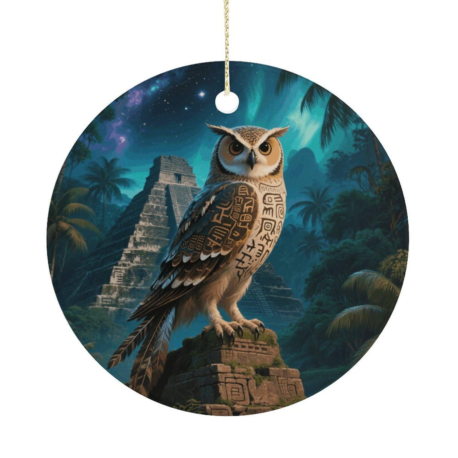 Personalized Christmas Ornaments 2025 Ceramic Hanging Maya Owl Ornaments with Gold String Double-Sided Vintage Holiday Decorations for Tree Mantel Tabletop Xmas Party Favors