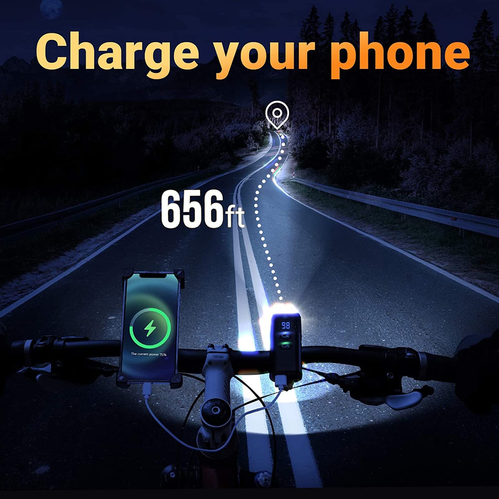 Set di Luci Anteriori per Bicicletta USB Ricaricabile-IP65 Luci Impermeabili, 1600 Lumen 13 modalità di Illuminazione Faro Adatto A Tutte Le Bici da Strada Mountain Bike