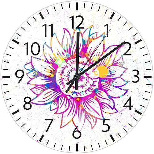 ArogGeld Reloj de pared grande con diseño de girasol colorido de cloruro de polivinilo silencioso sin tictac funciona con pilas 88 pulgadas