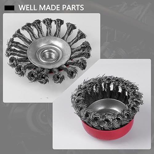 Miniatura 3 de Rueda de alambre para amoladora angular de 4 12, juego de 3 cepillos de rueda de alambre, ruedas de alambre anudado de 4 pulgadas3 pulgadas, con eje