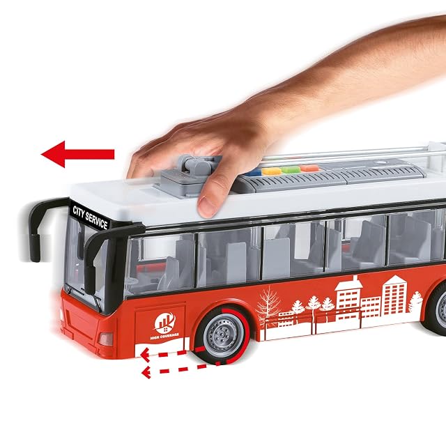 Foto 4 de 7 de MONDO Motors - Friction Bus City Service - Bus City Service con retrocarga Embrague Pull Back para niños, Rojo