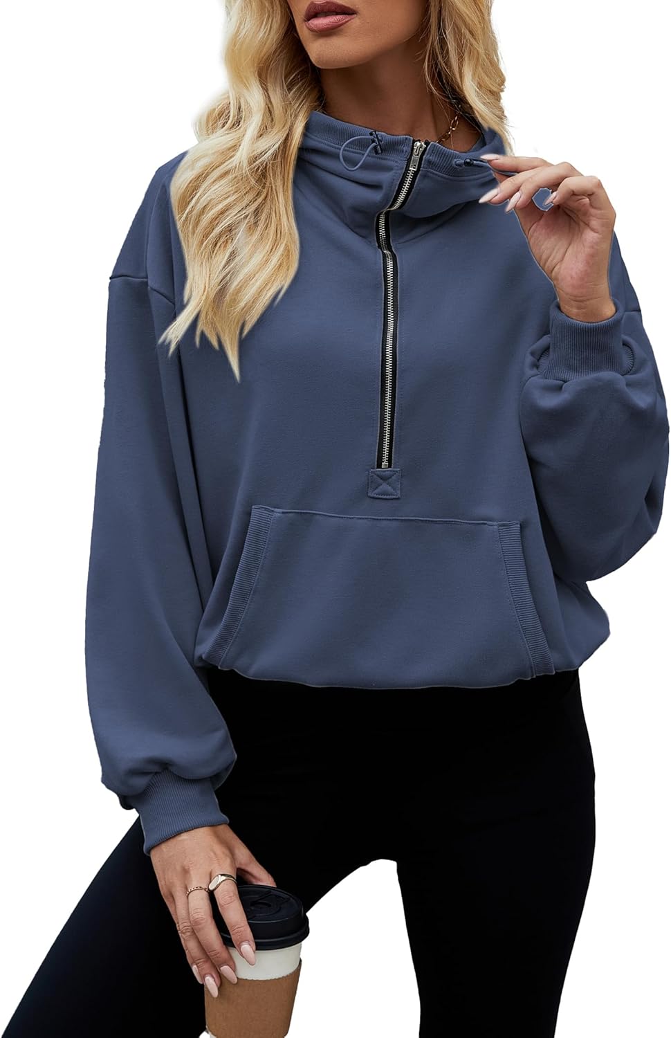 Famulily Women’s High Neck Sporty Hoodie Lightweight Half Zip Drawstring Outfits Casual Long Sleeve Sweatshirt with Pockets